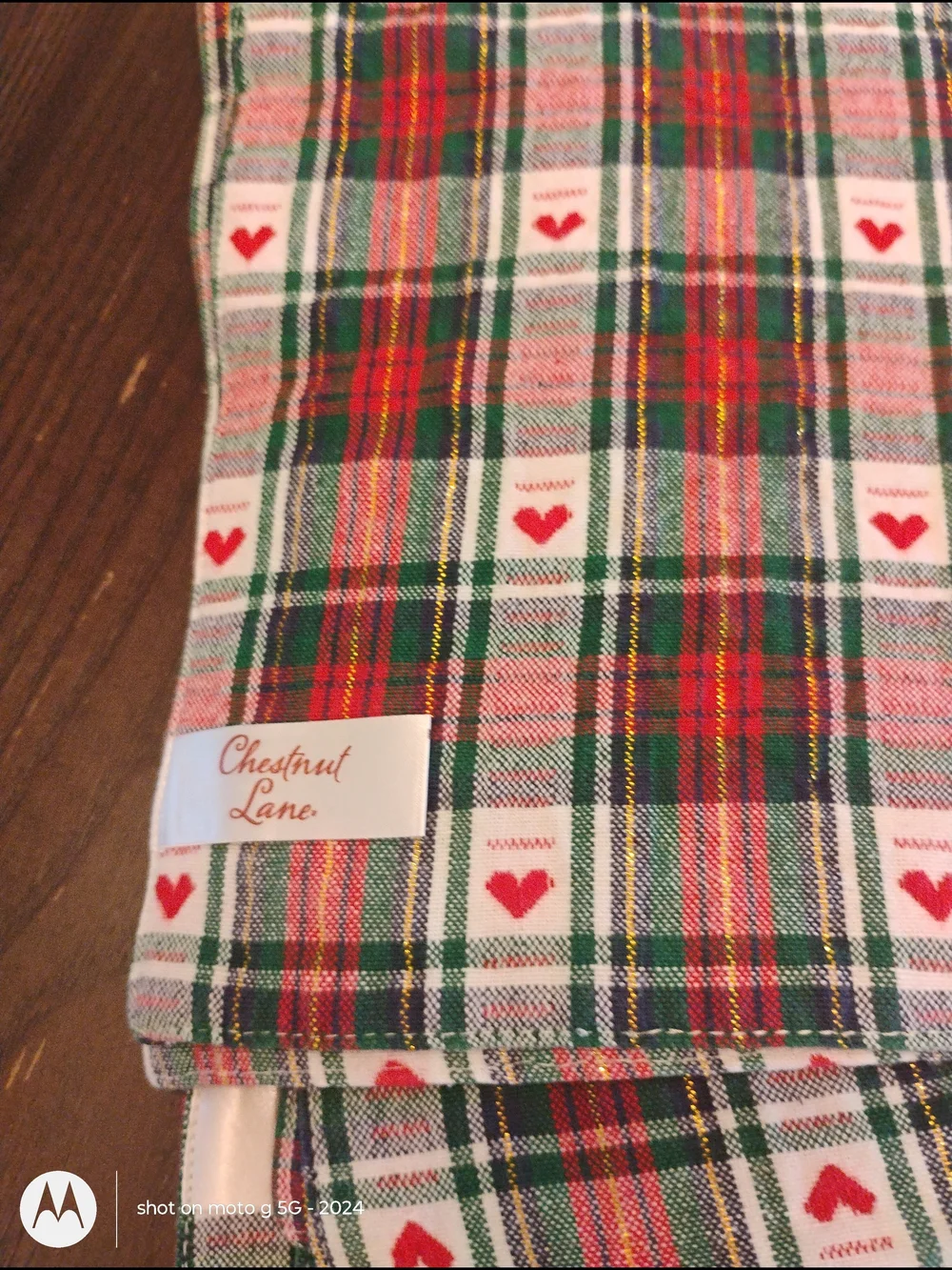 Holiday Plaid Table Placemats with Red Heart Pattern And Matching Napkins